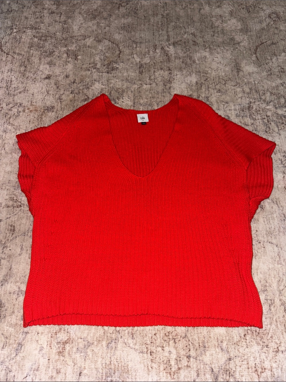 CAbi Red Orange V-Neck Short Sleeve Sweater